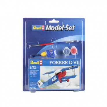 KIT PARA MONTAR REVELL MODEL SET AVIÃO FOKKER D VII 1/72 29 PEÇAS COMPLETO COM TINTAS COLA E PINCEL REV 64194